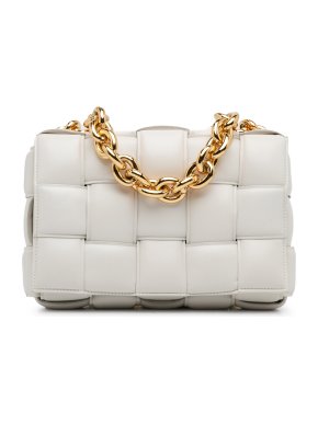 Bottega Veneta White Intrecciato Padded Chain Cassette
