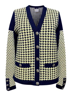 Chanel Navy and Yellow Star Cashmere Cardigan