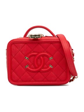 Chanel Red Caviar Leather Small Filigree Vanity Case