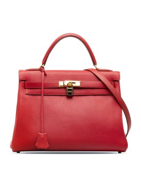 Hermes Red Clemence Leather Kelly Retourne 32