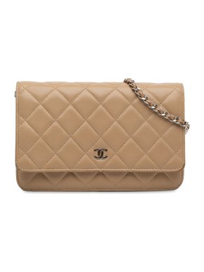 Chanel Beige CC Classic Lambskin Wallet On Chain