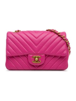Chanel Pink Chevron Quilted Lambskin Mini Rectangular Flap
