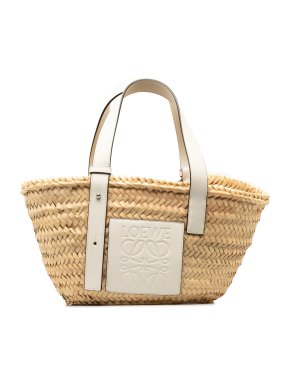 Loewe Leather and Raffia Small Basket Tote