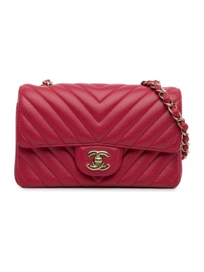 Chanel Fuchsia Chevron Mini  Rectangular Single Flap Bag
