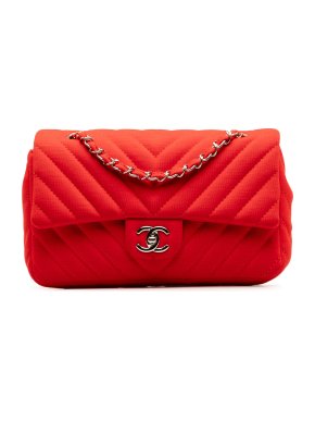 Chanel Red Chevron Jersey Medium Single Flap Bag