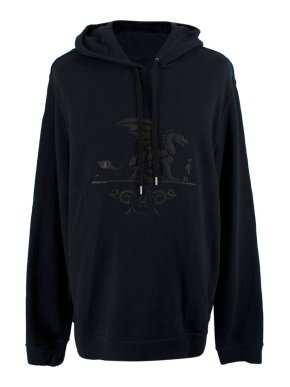 Hermes Navy Cotton Dragon Embroidered Hoodie