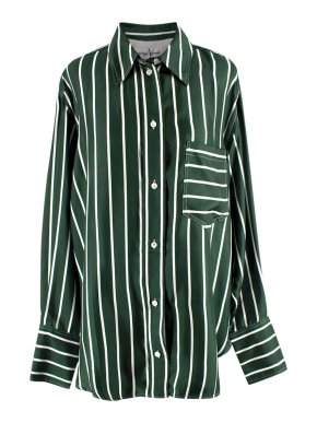 Victoria Beckham Forest Green Striped Silk Shirt
