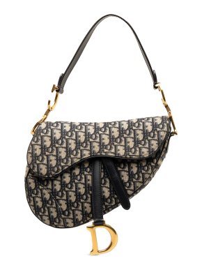 Dior Navy Medium Oblique Saddle Bag