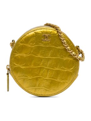 Chanel Gold  Coco Croc Round Crossbody Bag
