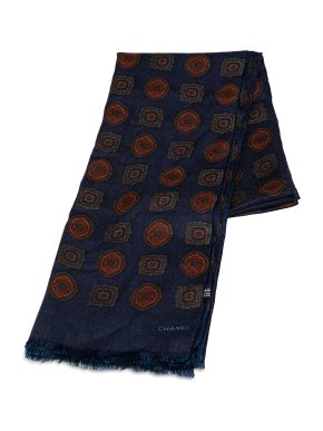 Chanel Navy Printed Cashmere Blend Scarf