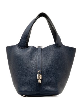 Hermes Picotin Lock MM in Blue Nuit Clemence Leather with Palladium Hardware