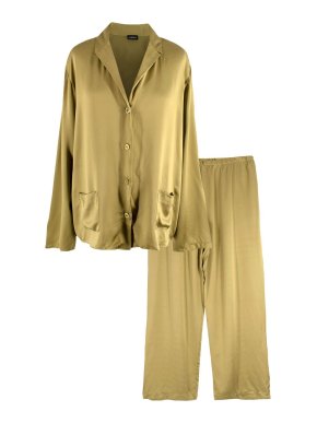 La Perla Olive Green Silk Long Pyjamas