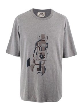 Hermes Grey Horse Applique T-Shirt