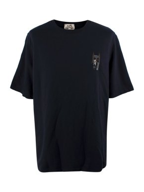 Hermes Dark Navy T-Shirt with Leather Detail