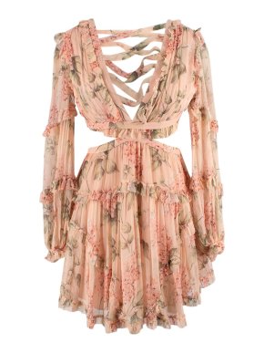 Zimmermann Blush Floral Prima Cut Out Silk Mini Dress