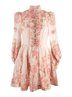Zimmermann Postcard Bow Silk & Linen Mini Dress