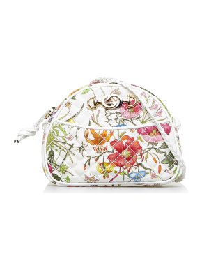 Gucci White Flora Trapuntata Mini Canvas Crossbody Bag