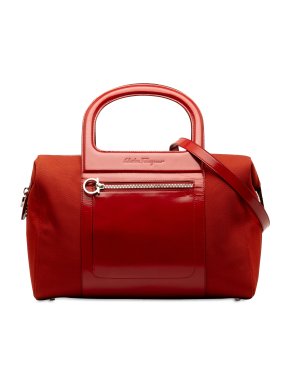 Salvatore Ferragamo Patent and Canvas Gancio Doctors Bag