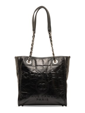 Chanel Black Small Glazed Calfskin Deauville Tote