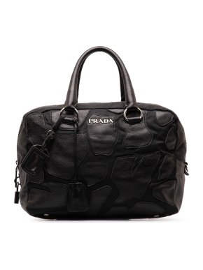 Prada Black Patches Tessuto and Saffiano Handle Bag