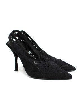 Dolce & Gabbana Black Stretch Lace Slingbacks