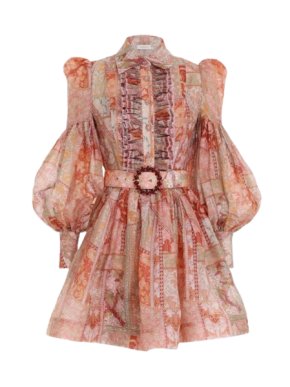 Zimmermann Kaleidoscope Belted Ruffled Floral-print Silk-blend Organza Mini Dress