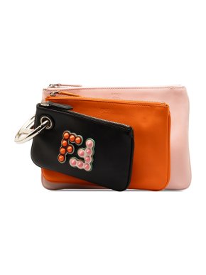 Fendi Orange Leather Triplette Clutch Bag