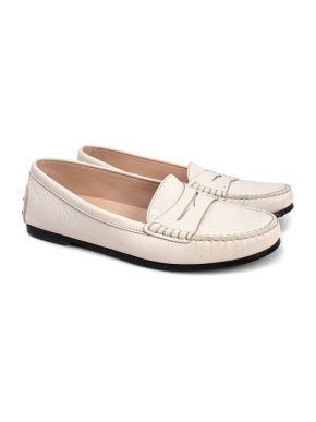 Tod's White Leather Driving Loafers