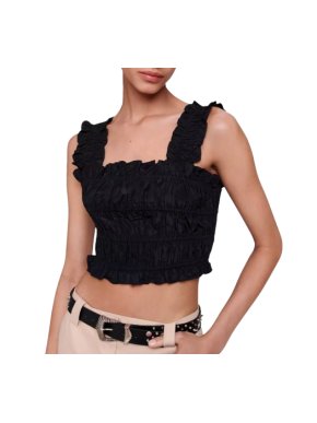 Maje Lunnaly Smocked Cropped Top