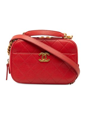 Chanel Red Caviar Leather Small Quilted Top Handle Camera Bag