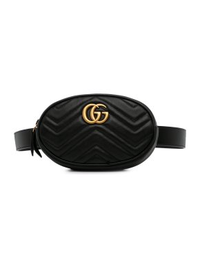 Gucci Black Leather GG Marmont Matelasse Belt Bag