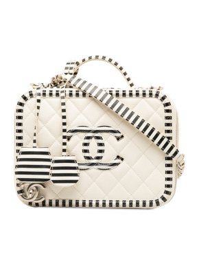 Chanel White Medium Caviar CC Filigree Vanity Case