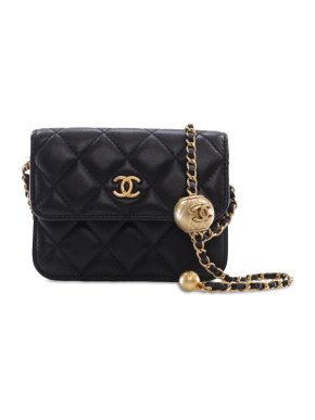 Chanel Black Lambskin Mini Pearl Crush Clutch with Chain