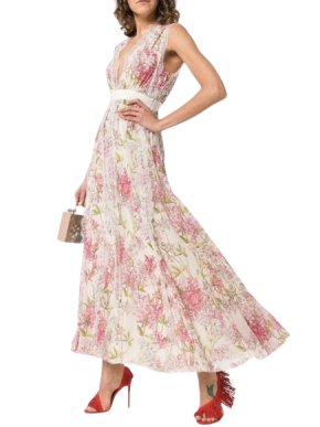 Giambattista Valli Pink and Cream Floral Print Silk Dress