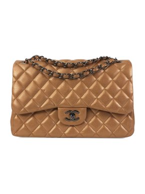 Chanel Gold Iridescent  Caviar Leather Jumbo  Double Flap Bag