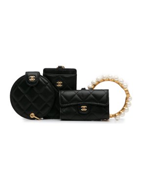 Chanel Black Pearl Crown Wristlet Multi Pouches