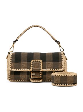 Fendi Pequin Canvas and Raffia Mamma Baguette