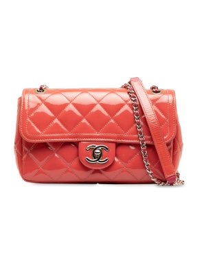 Chanel Pink Patent Leather Small  Coco Shine Flap Bag