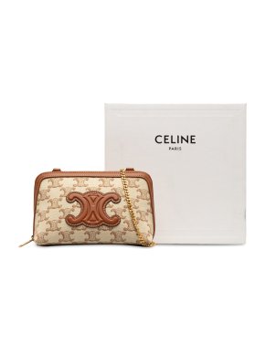 Celine Tan Canvas And Leather Triomphe Chain Crossbody