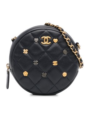 Chanel Quilted Lambskin Lucky Charms Round Clutch with Chain
