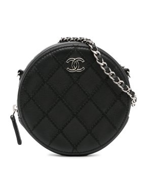 Chanel Black Quilted Lambskin Ultimate Stitch Round Clutch with Chain