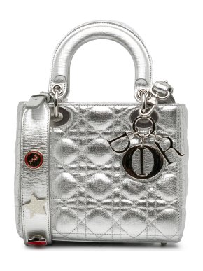 Small Silver Calfskin Cannage My ABCDior Lady Dior Bag