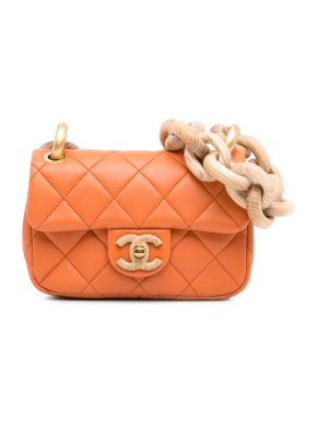 Chanel Orange Mini Wenge Wood Chain Flap Bag