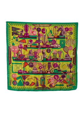 Hermes Green 'Les Trophees' Silk Scarf