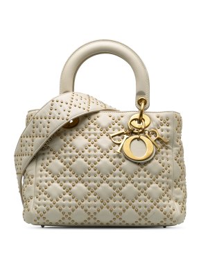Dior Cream Studded Medium Cannage Lady Dior