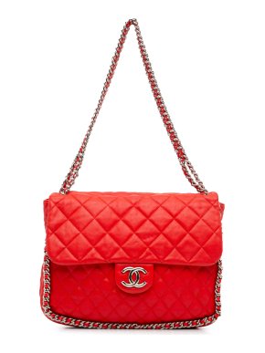Chanel Red Maxi Lambskin Chain Around Flap