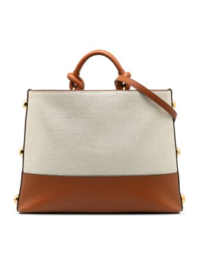 Salvatore Ferragamo Cream Canvas and Tan Leather Glam Tote