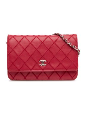 Chanel Red CC Lambskin Wild Stitch Wallet on Chain