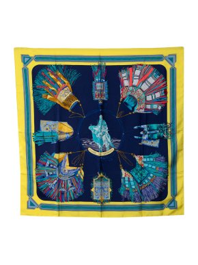 Hermes Blue 'Cuirs Du Desert' Silk Scarf
