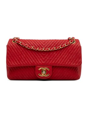 Chanel Red Medium Wrinkled Lambskin Chevron Medallion Flap Bag